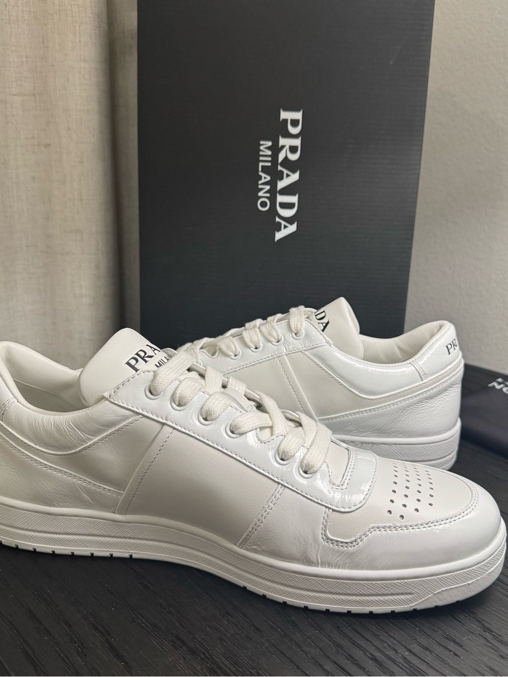 Prada Downtown Sneakers Low-Top Leather White 9.5 - Picture 5 of 9